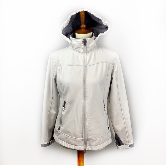Free Country Jackets & Blazers - Free Country Women’s Softshell Fleece Lined Hooded Jacket Ivory Gray S